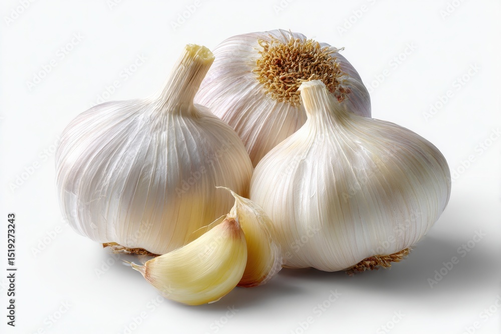 Obraz premium Close-Up of Fresh Garlic Cloves on White Background