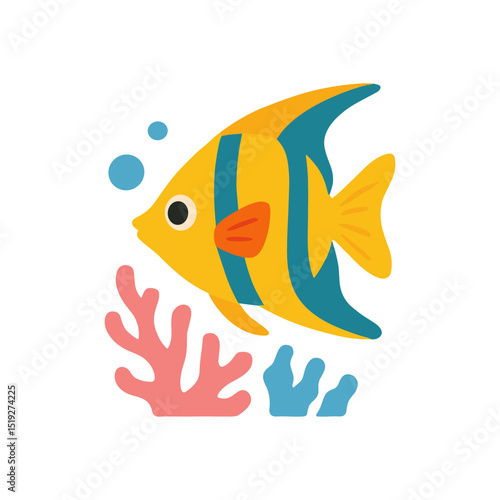 Cheerful angelfish amidst coral reef scene illustration design element