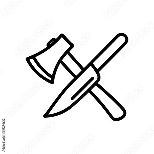 Crossed axe and knife camping tools illustration design element