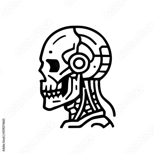 Cybernetic skull profile in stark detail illustration design element