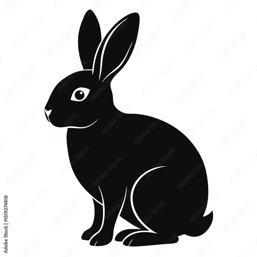 Elegant Black Silhouette of a Sitting Rabbit with Long Ears Elegant Black Silhouette of a Sitting Rabbit with Long Ears