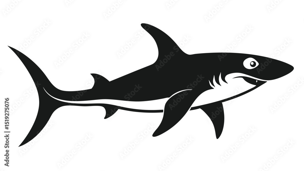 Fototapeta premium Stylized Black and White Shark Illustration with Simple Design Elements
