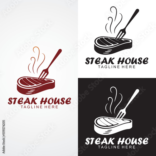 Steak House Logo Design – Grilled Meat, Fork, Smoke, Restaurant Branding Icon