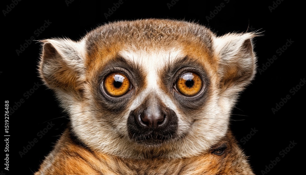 Obraz premium Striking Portrait of a Slow Loris in an Isolated Setting, Showcasing the Enchanting Eyes and Distinctive Textures of this Nocturnal Lemur against a Dark Backdrop, Evoking a Mystical Atmosphere.