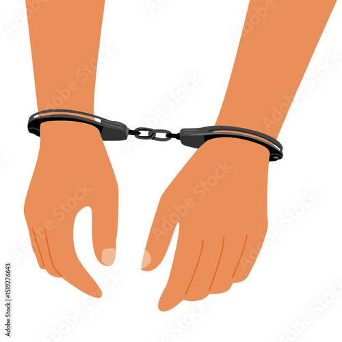 Hands in Black Metal Handcuffs Restrained