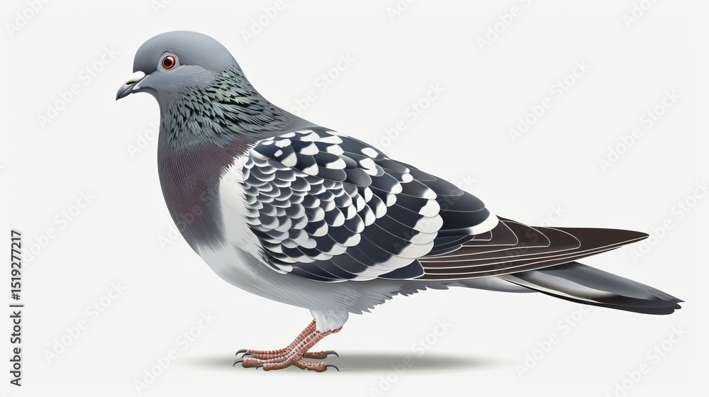 Naklejka premium Detailed Illustration of a Rock Pigeon A Stunning Feathered Bird