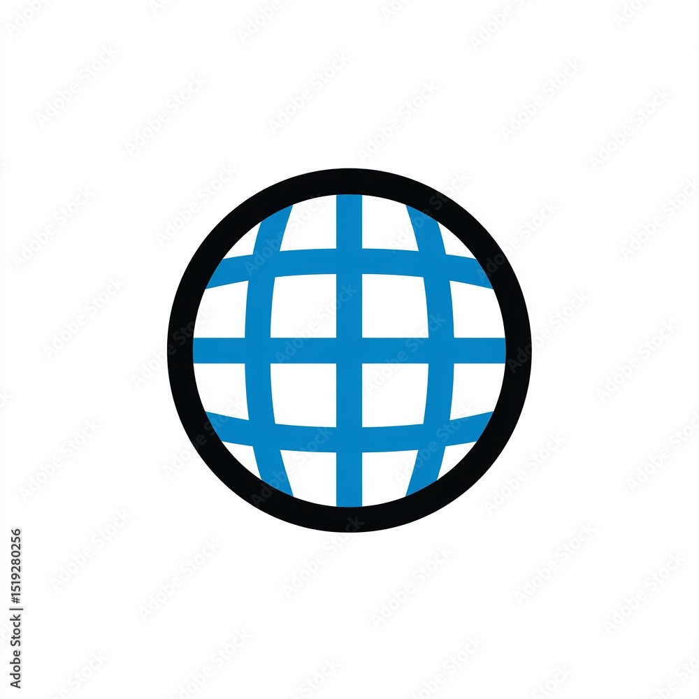 Connecting the world through technology symbolized by a blue globe grid with bold black outline Connecting the world through technology symbolized by a blue globe grid with bold black outline