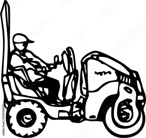 Road construction equipment - a single-drum vibratory roller with a worker