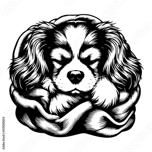 Cavalier King Charles Spaniel Sleeping Vector Illustration Isolated on White