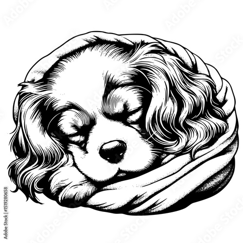 Cavalier King Charles Spaniel Sleeping Vector Illustration Isolated on White