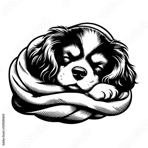 Cavalier King Charles Spaniel Sleeping Vector Illustration Isolated on White