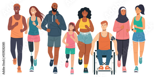 Flat Design of a Diverse Jogging Group
