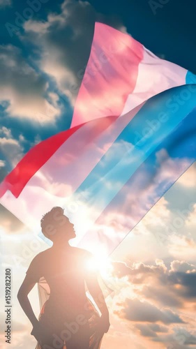 transgender pride flag in sunlight, transgender pride celebration showing transgender pride spirit,LGBTQ pride image focused on trans empowerment