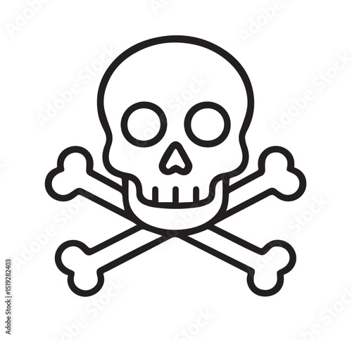 Skull and Crossbones Line Icon – Poison or Danger Symbol Outline