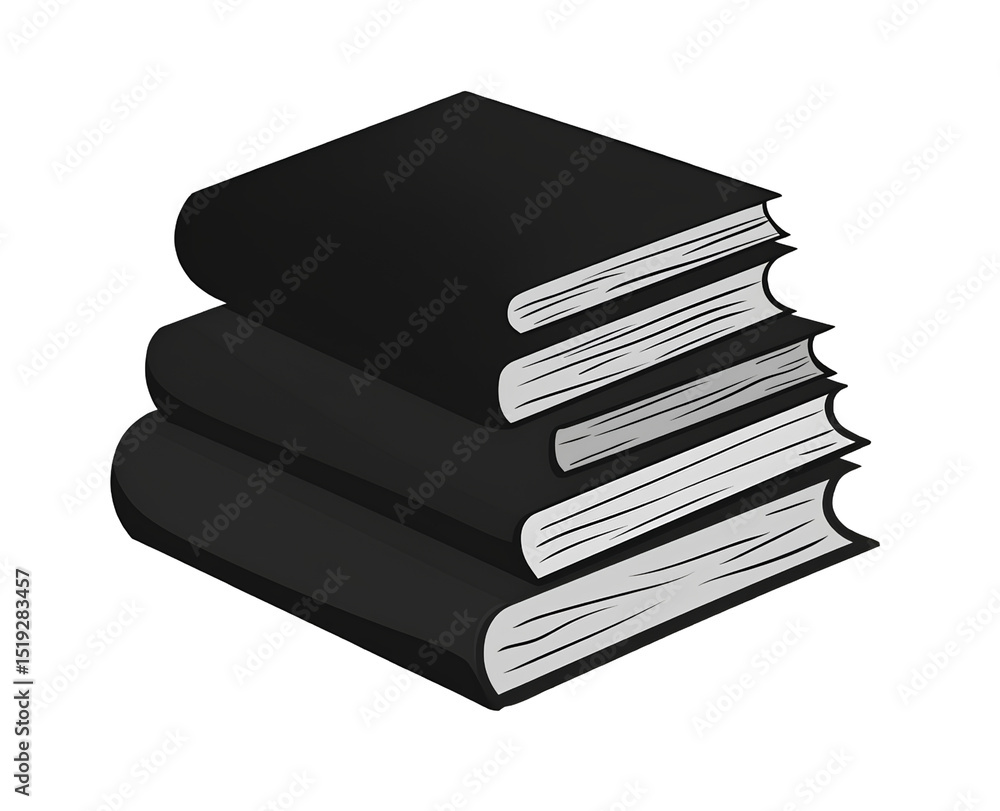 Black and white vector icon of books stacked on top of each other, with simple, bold lines, solid fill color, and no background, on a transparent or PNG background Black and white vector icon of books stacked on top of each other, with simple, bold lines, solid fill color, and no background, on a transparent or PNG background