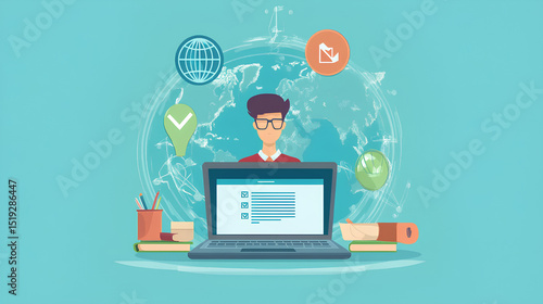 Wallpaper Mural businessman or student use laptop for e-learning education learning and training online with webinar, video tutorial, internet lessons and online course application Torontodigital.ca