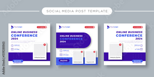 Editable Social Media Template – Annual Business Conference Webinar Banner and Corporate Invitation for Online Seminar or Live Strategy Talk