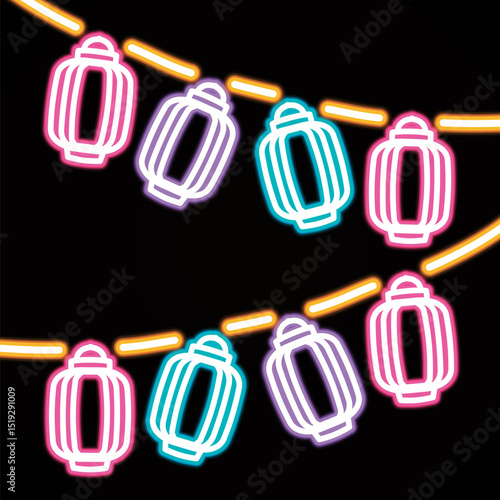 Lanterns for summer festivals. Illustration with the image of neon suga.