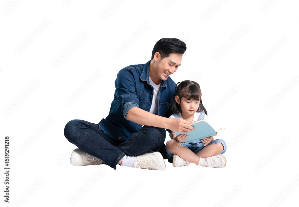 Full body image of Asian father and daughter posing on white background
Full body image of Asian father and daughter posing on white background