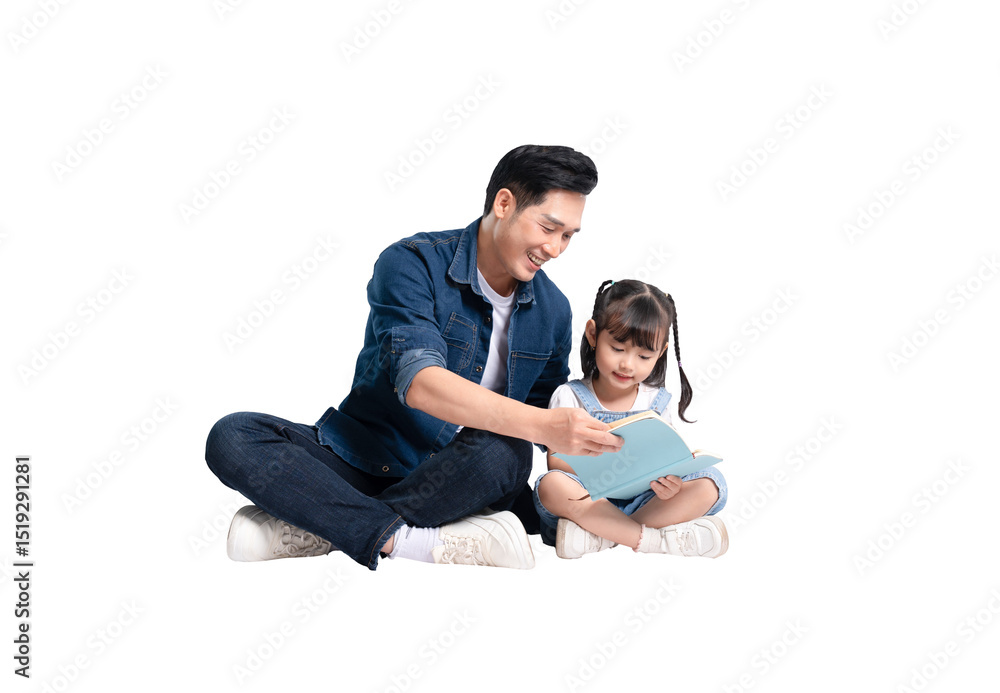 Full body image of Asian father and daughter posing on white background
Full body image of Asian father and daughter posing on white background