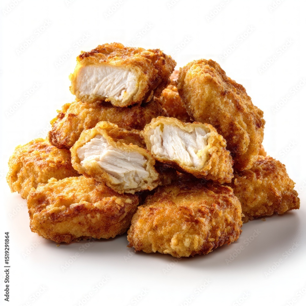 Crispy Fried Chicken Pieces Stacked Isolated On White Background Crispy Fried Chicken Pieces Stacked Isolated On White Background