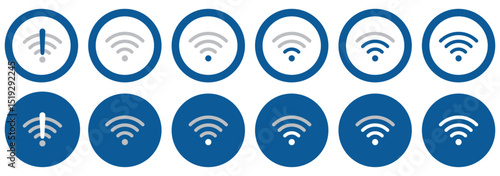 Wi-fi icon set. Internet symbol. Network icon. Wi-fi symbol. Internet sign. Wireless network round outline vector icon set. Stock vector illustration. 