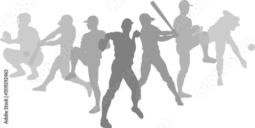 Silhouette baseball or softball player set. Active sports people healthy players fitness silhouettes concept.