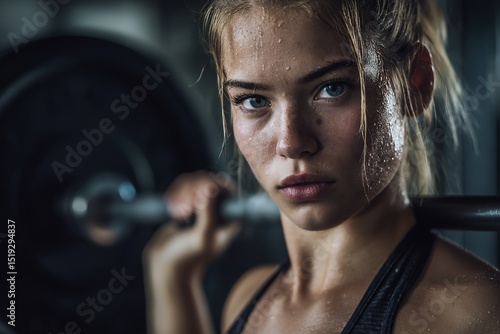 Powerful Gym Moment: Muscular Blonde Woman Squatting with Barbell in Black and White Fitness Shot for Strength Training Inspiration, 32k resolution