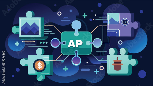 Abstract Illustration of AP Connected to Various Concepts via Puzzle Pieces