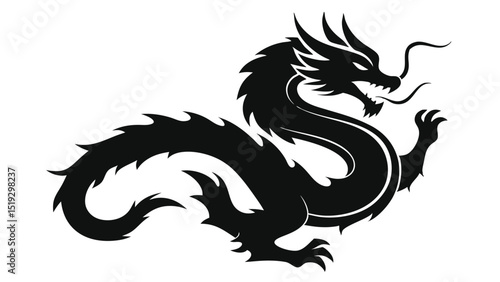 Powerful Black Dragon Silhouette Design stylized aggressive dragon