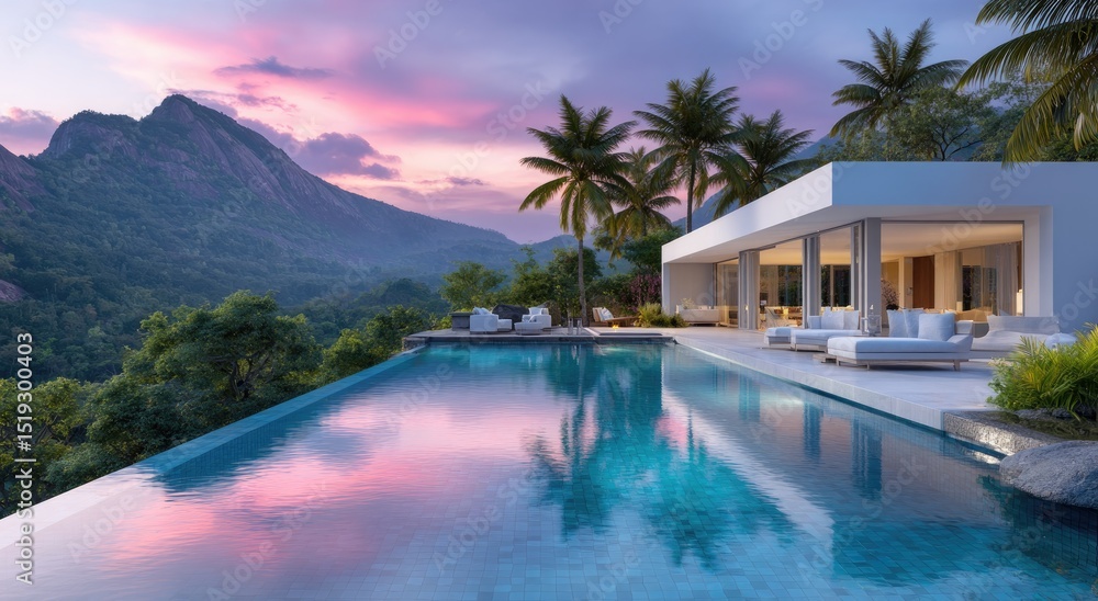 Fototapeta premium A serene and luxurious infinity pool overlooking the lush mountains