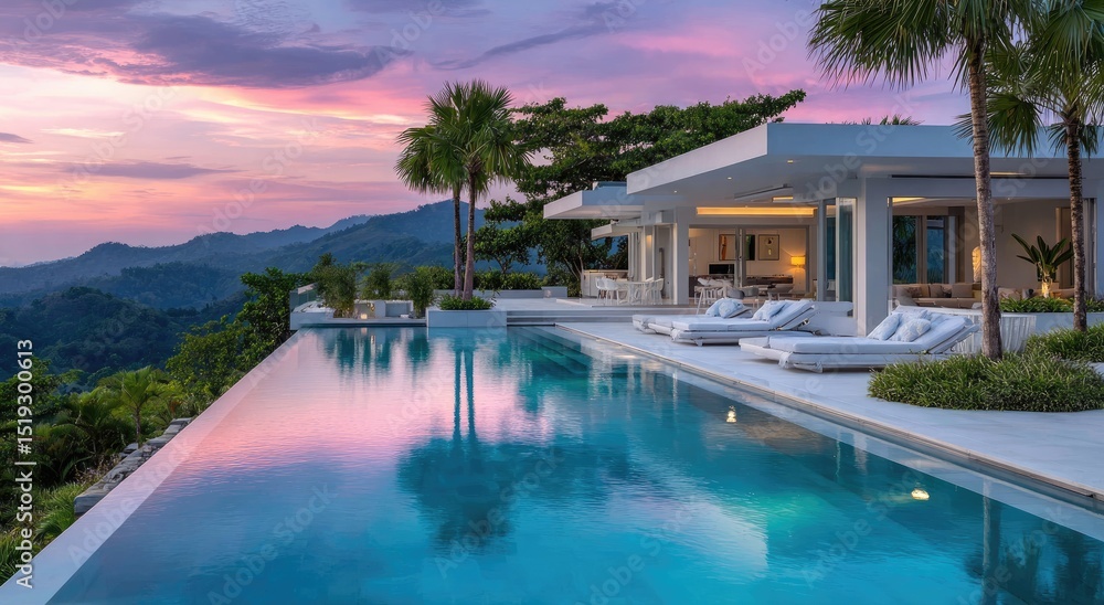 Fototapeta premium A serene and luxurious infinity pool overlooking the lush mountains