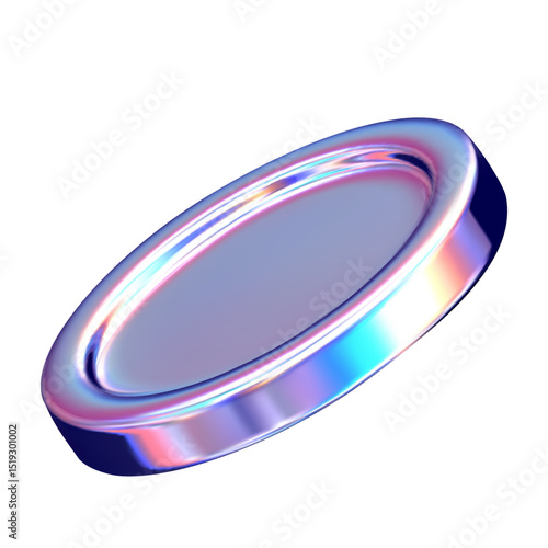 Neon coin isolated on transparent background. 3d holographic shape. Vector illustration