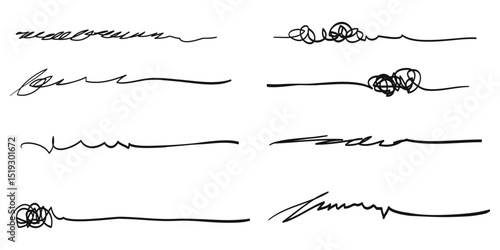 Hand drawn set of underline, curly swishes, swashes, swoops. swirl. Highlight text elements. isolated on white background