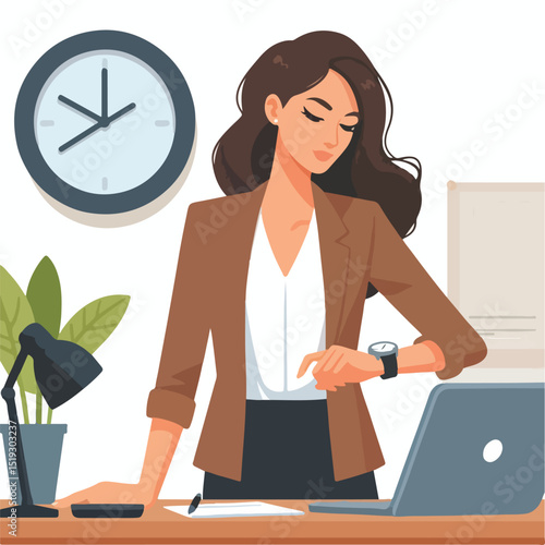 young female boss is looking at her watch