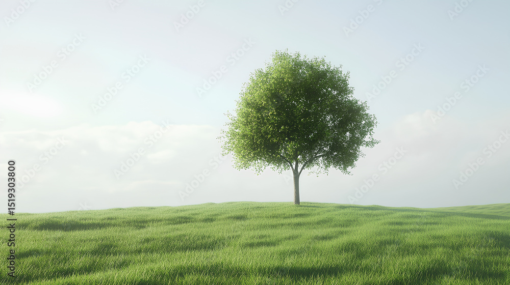 Obraz premium Single Tree on a Grassy Plain Under a Pale Sky