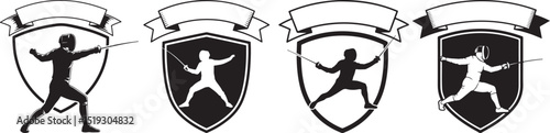 Fencing Silhouette Vector Graphics Elements for Sports Design