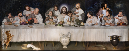 Tableau sur toile PIACENZA, ITALY - MAY 19, 2025: The painting of Last Supper in the Cathedral - Cattedrale di Santa Maria Assunta e Santa Giustina by Ulisse Sartini (2015)