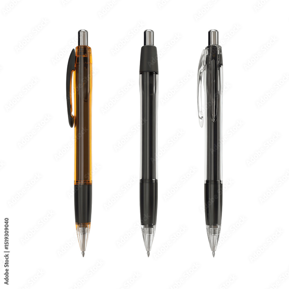 Fototapeta premium Three Transparent Pens Amber, Black, and Clear