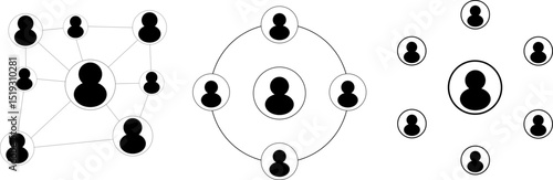 Social Network Structure Types Vector: Hub, Circle, and Isolated Nodes Diagram