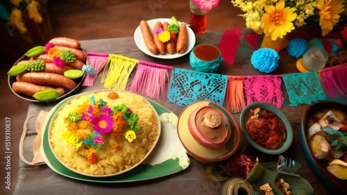 Wallpaper Mural Festive spread featuring traditional dishes and colorful decorations, embodying cultural celebration and culinary artistry. Torontodigital.ca