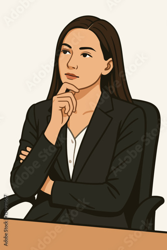 vector of young female boss thinking about the smooth running of her business