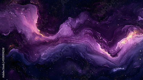 Fototapeta Naklejka Na Ścianę i Meble -  Abstract Purple Nebula with Swirling Clouds and Sparkling Celest