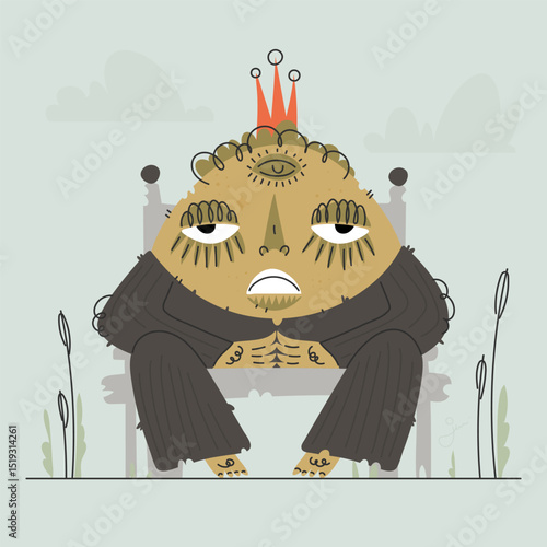 The Stern King with a Third Eye Sitting on His Throne, in the Marsh Landscape.
