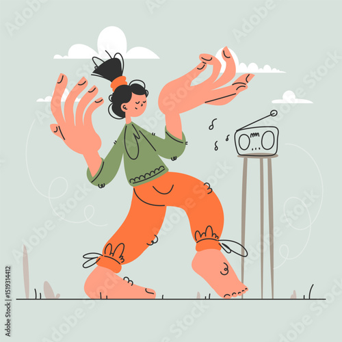 Dancing to the Radio Beats. A Joyful and Quirky Illustration of Musical Expression.