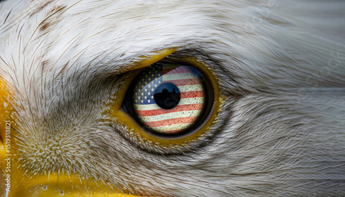 American Bald Eagle Eye Reflecting The United States Flag