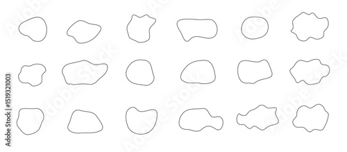 Organic blob shape set. Liquid irregular forms line art vector.
