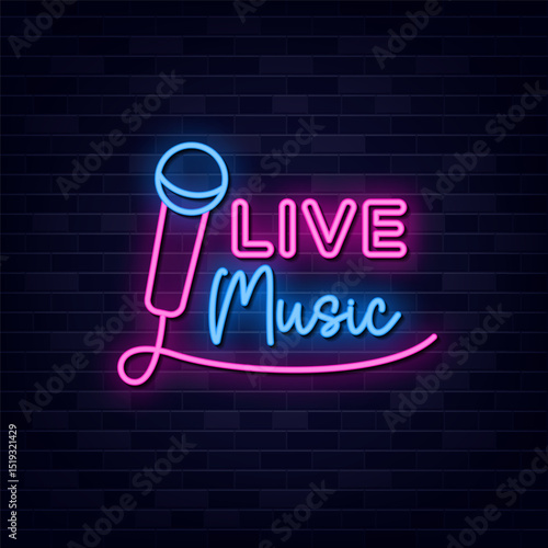 Live Music Neon Sign, Neon Logo