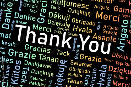 Thank you words in many languages. Different international language thank you word collage.