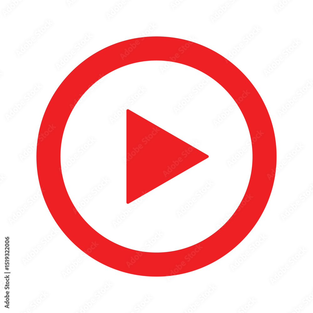 Red play button icon with outlined circle Red play button icon with outlined circle